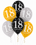 Black/Silver/Gold Birthday Latex Balloons (6pk) (Choose Age)