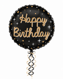 Black and Gold Happy Birthday 18inch Balloon