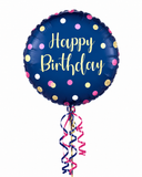 Navy Confetti Happy Birthday 18inch Balloon