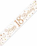 White & Rose Gold Happy Birthday Foil Birthday Banner (Choose Age)