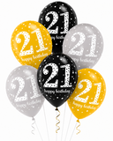 Black/Silver/Gold Birthday Latex Balloons (6pk) (Choose Age)