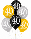 Black/Silver/Gold Birthday Latex Balloons (6pk) (Choose Age)