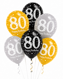 Black/Silver/Gold Birthday Latex Balloons (6pk) (Choose Age)