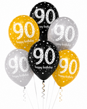 Black/Silver/Gold Birthday Latex Balloons (6pk) (Choose Age)