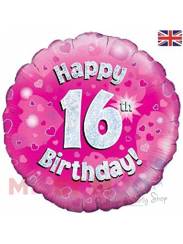 Happy Birthday Pink Holographic Foil Balloons (Ages 16-90)
