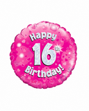 Happy Birthday Pink Holographic Foil Balloons (Ages 16-90)