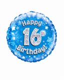 Happy Birthday Blue Holographic Foil Balloons (Ages 16-90)