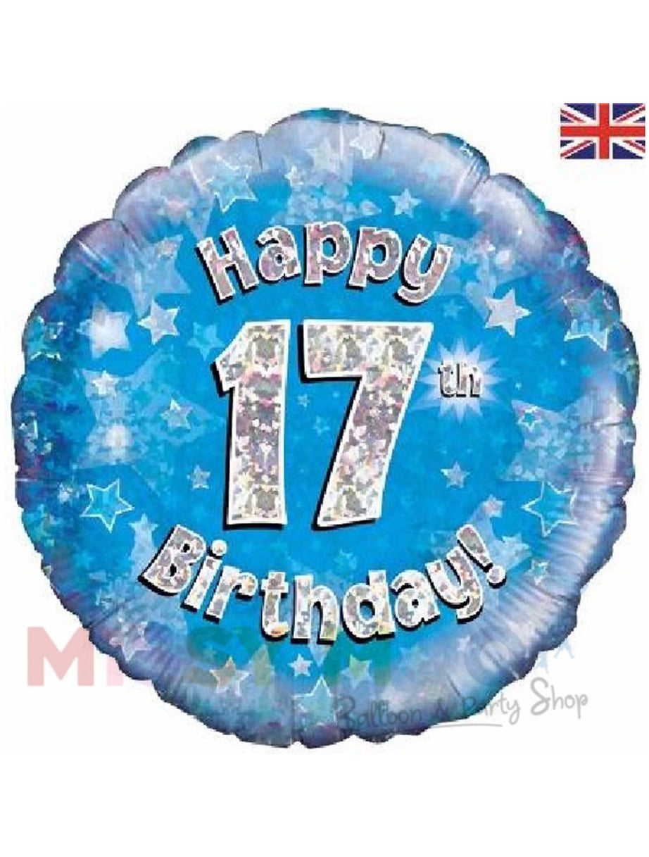 Happy Birthday Blue Holographic Foil Balloons (Ages 16-90)