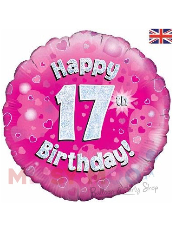 Happy Birthday Pink Holographic Foil Balloons (Ages 16-90)