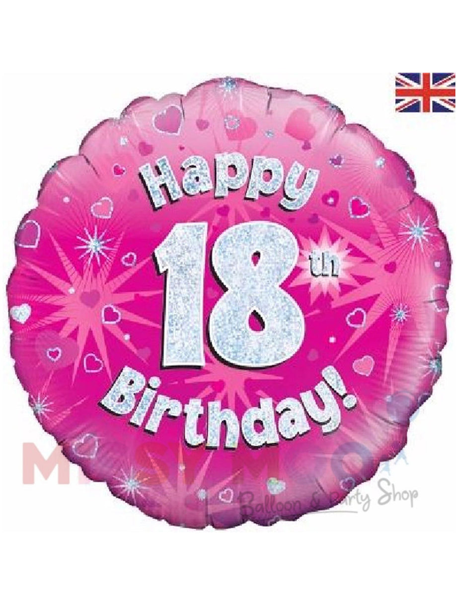 Happy Birthday Pink Holographic Foil Balloons (Ages 16-90)