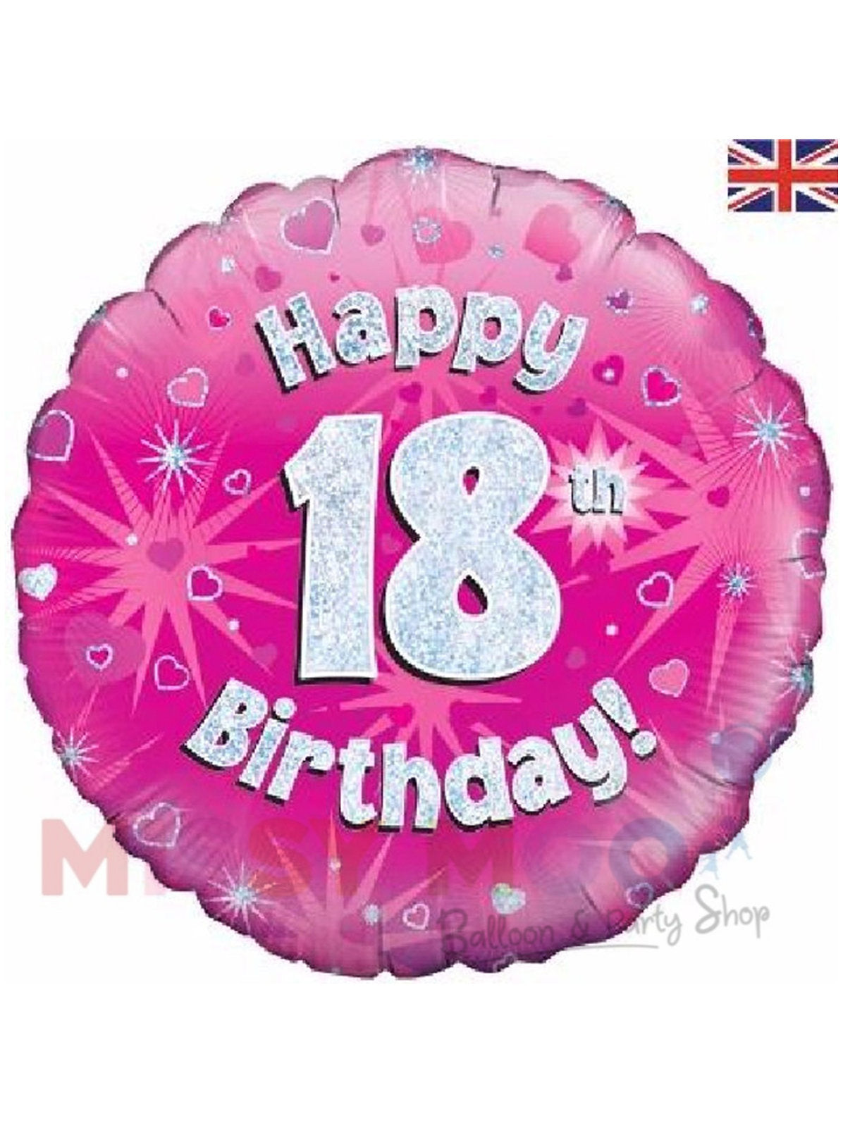 Happy Birthday Pink Holographic Foil Balloons (Ages 16-90)