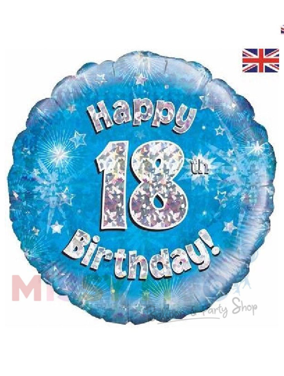 Happy Birthday Blue Holographic Foil Balloons (Ages 16-90)