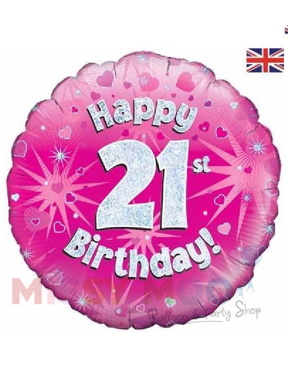Happy Birthday Pink Holographic Foil Balloons (Ages 16-90)