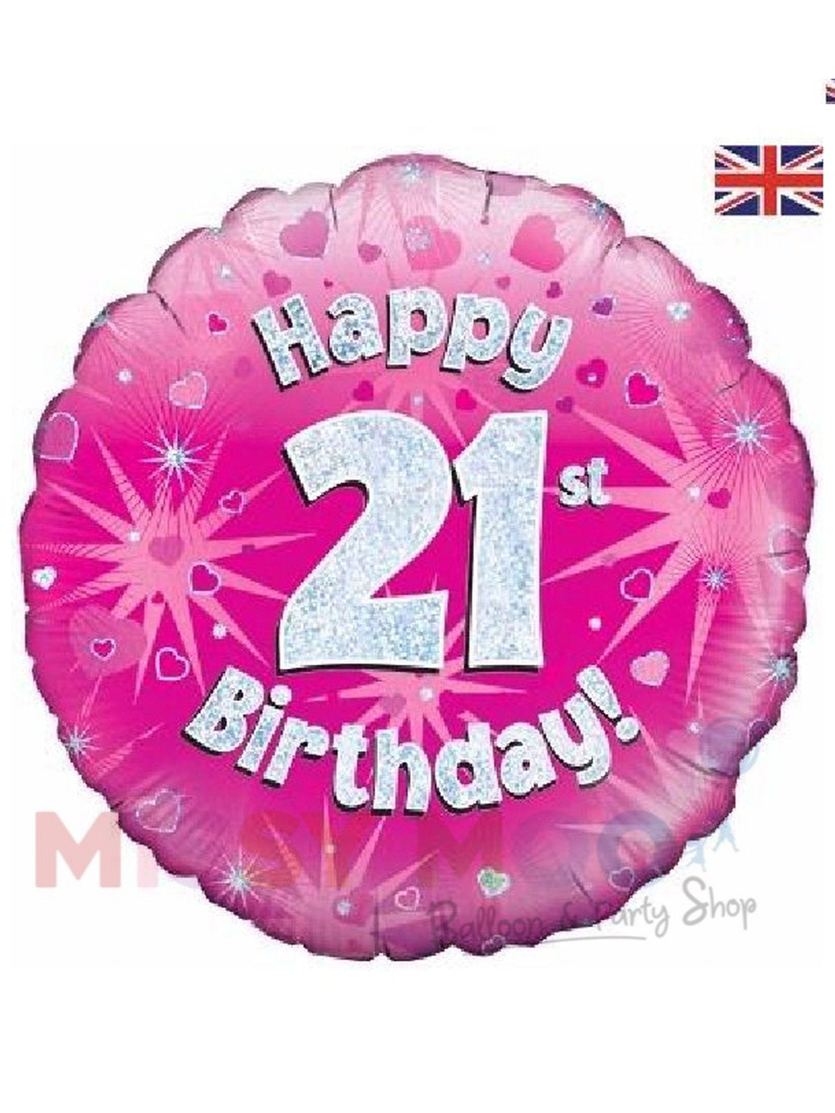 Happy Birthday Pink Holographic Foil Balloons (Ages 16-90)