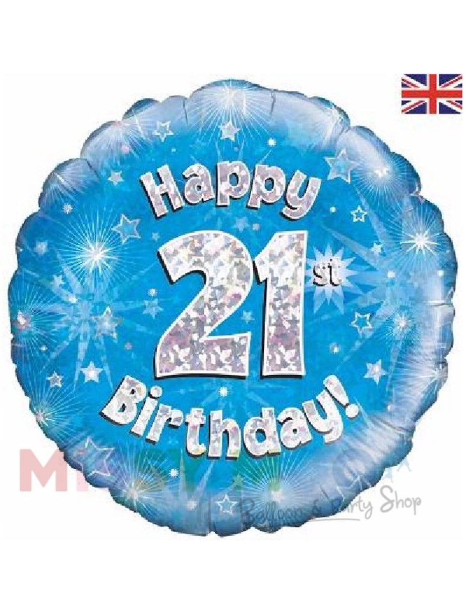 Happy Birthday Blue Holographic Foil Balloons (Ages 16-90)