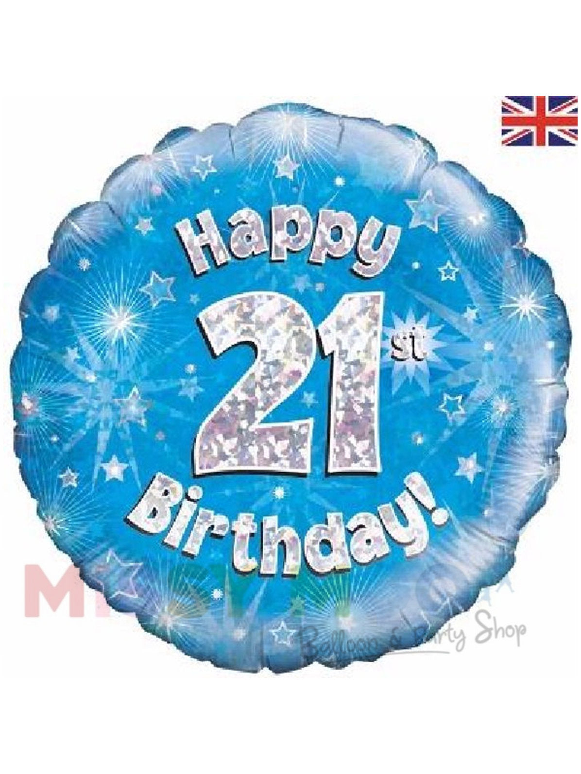 Happy Birthday Blue Holographic Foil Balloons (Ages 16-90)