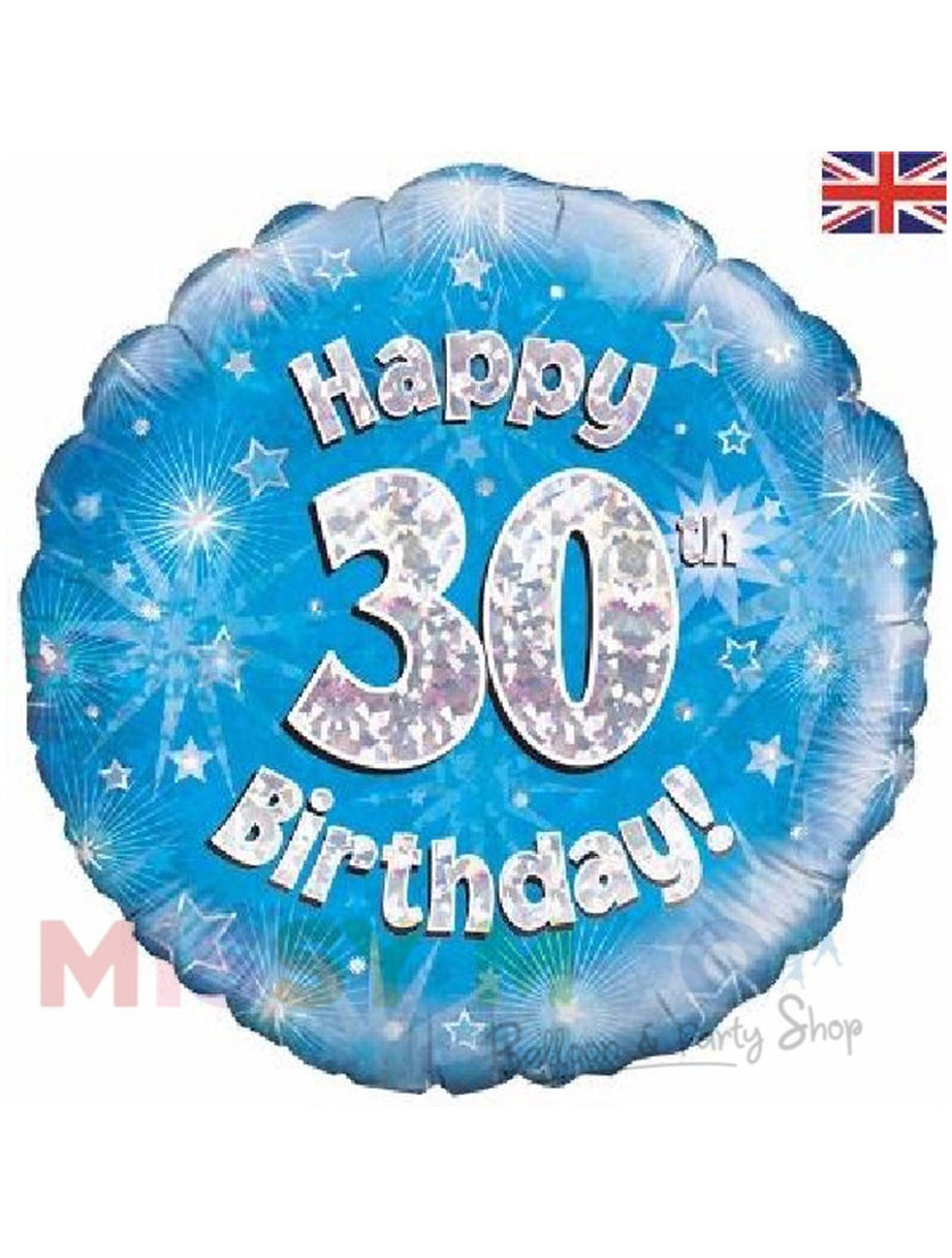 Happy Birthday Blue Holographic Foil Balloons (Ages 16-90)