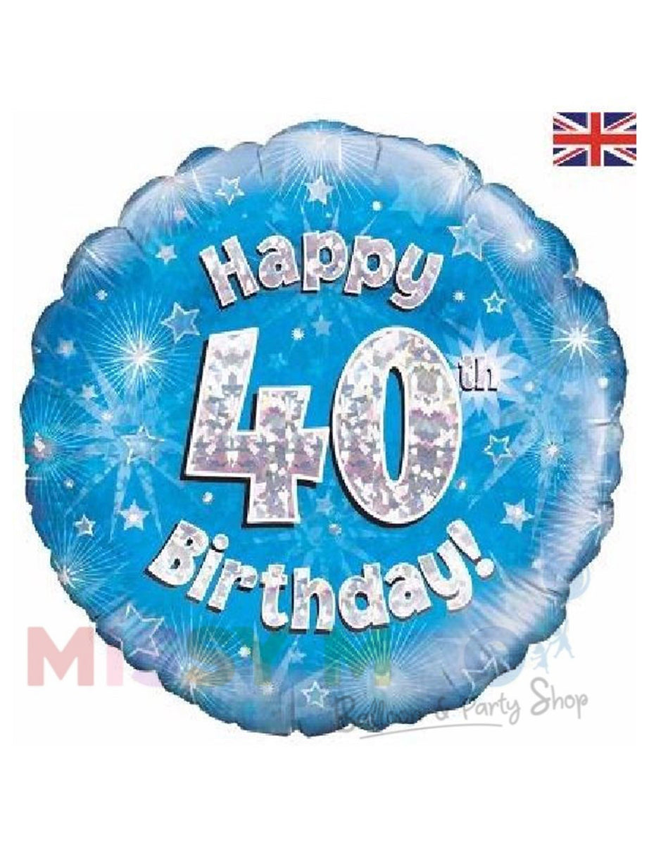 Happy Birthday Blue Holographic Foil Balloons (Ages 16-90)