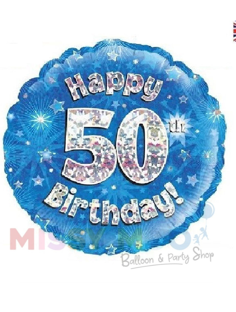 Happy Birthday Blue Holographic Foil Balloons (Ages 16-90)