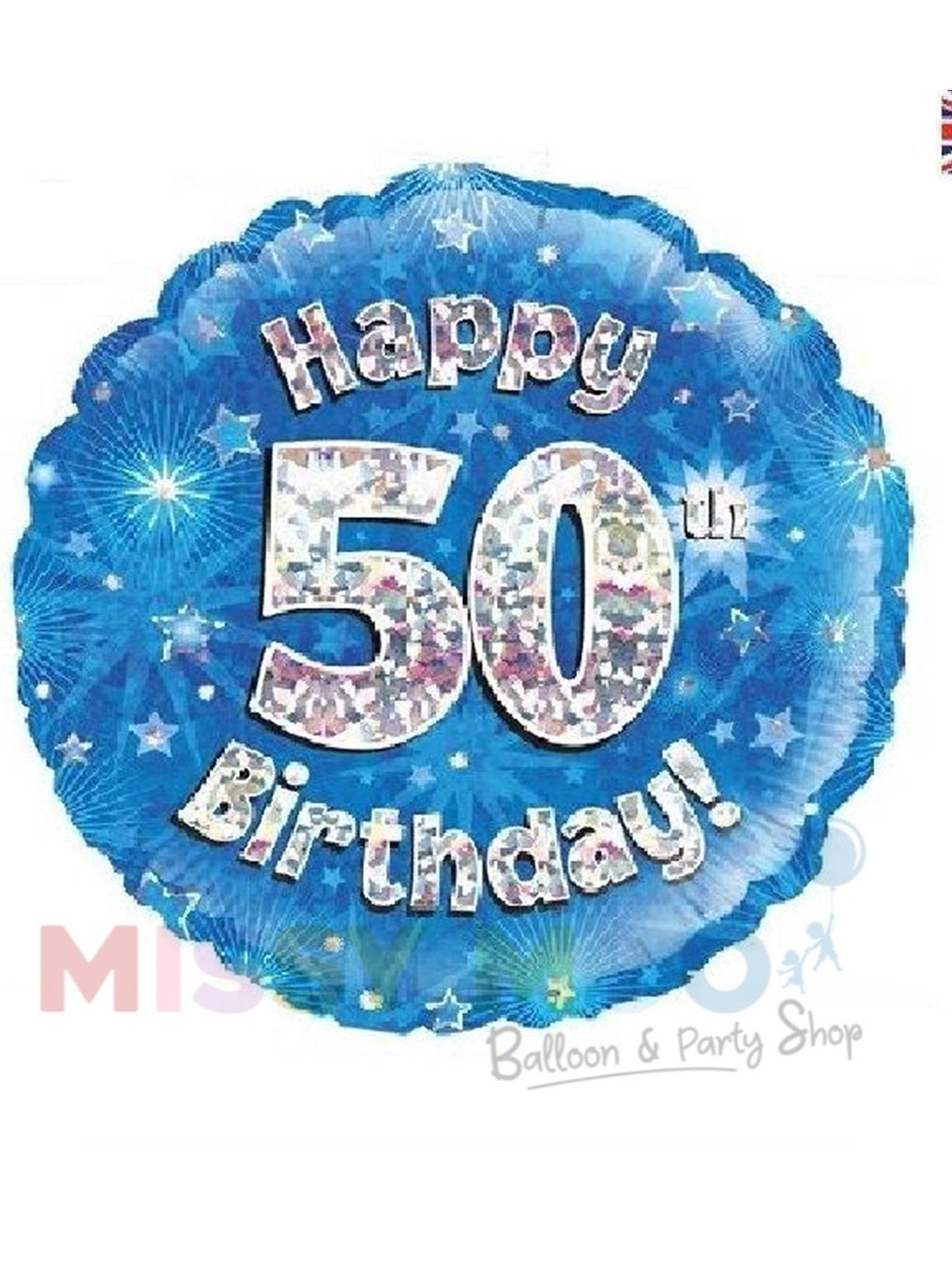 Happy Birthday Blue Holographic Foil Balloons (Ages 16-90)