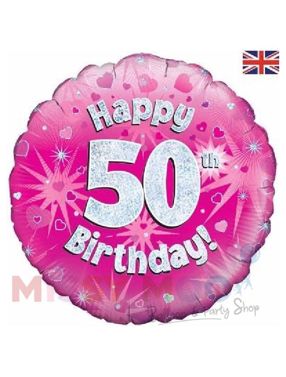 Happy Birthday Pink Holographic Foil Balloons (Ages 16-90)