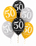 Black/Silver/Gold Birthday Latex Balloons (6pk) (Choose Age)