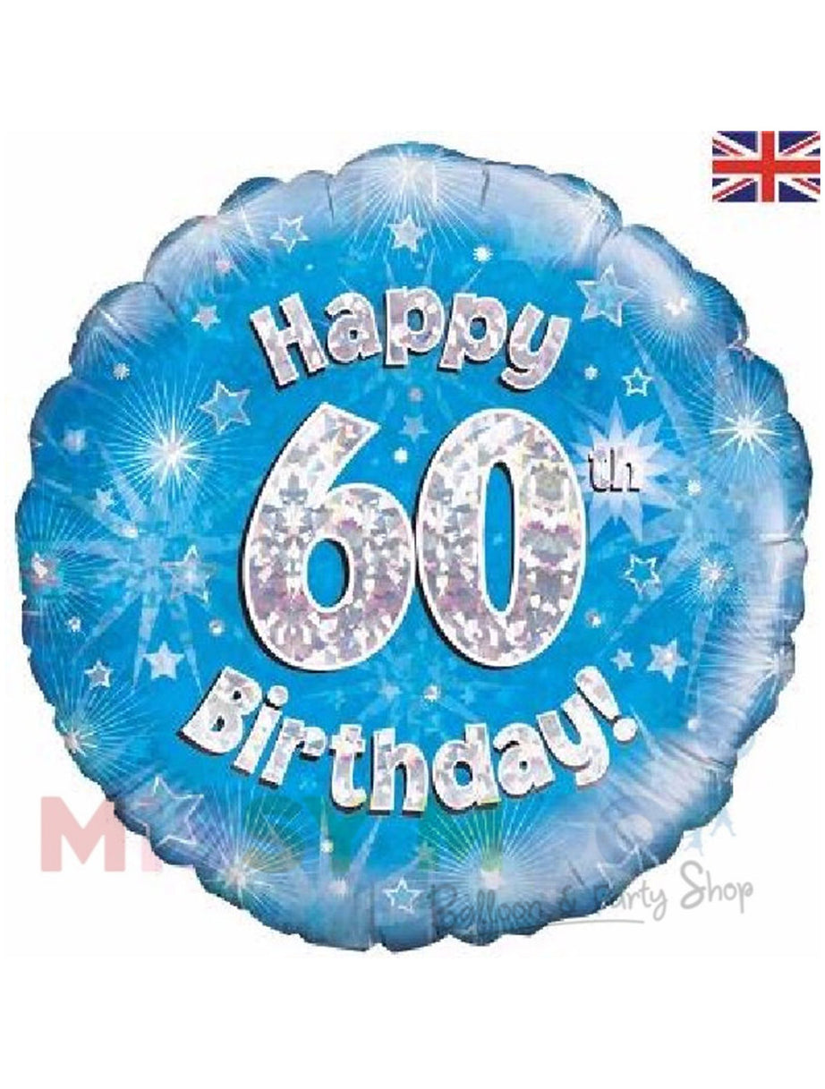 Happy Birthday Blue Holographic Foil Balloons (Ages 16-90)