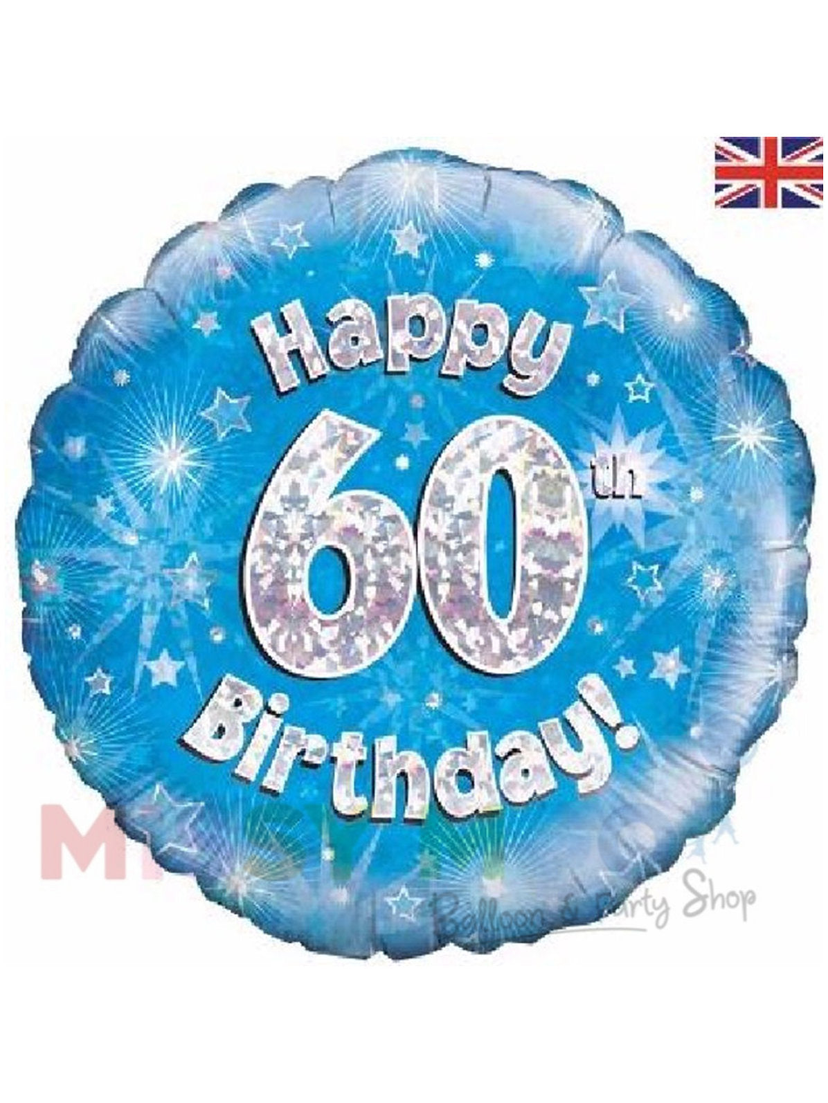 Happy Birthday Blue Holographic Foil Balloons (Ages 16-90)