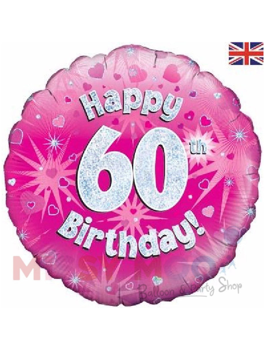 Happy Birthday Pink Holographic Foil Balloons (Ages 16-90)