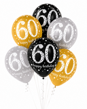 Black/Silver/Gold Birthday Latex Balloons (6pk) (Choose Age)
