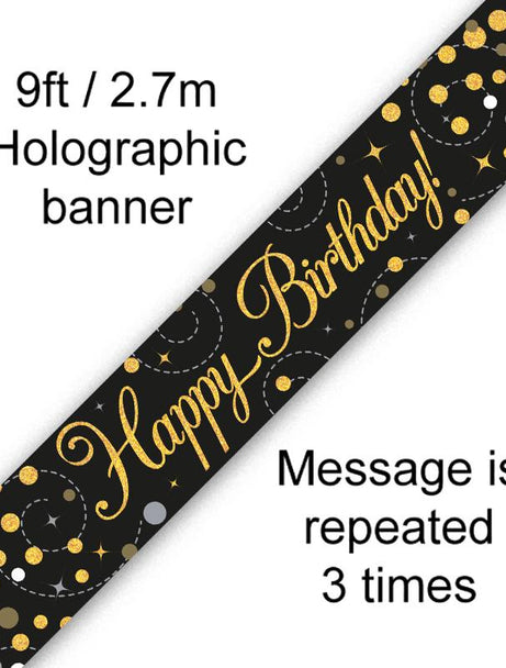 Black & Gold Happy Birthday Foil Birthday Banner