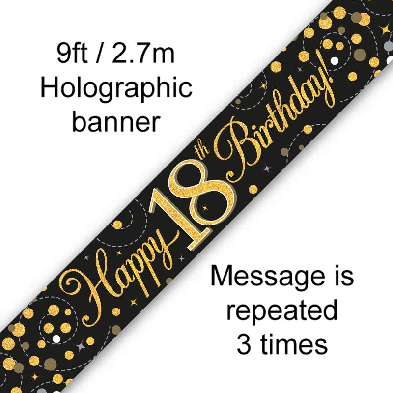 Black & Gold 18th Happy Birthday Foil Birthday Banner