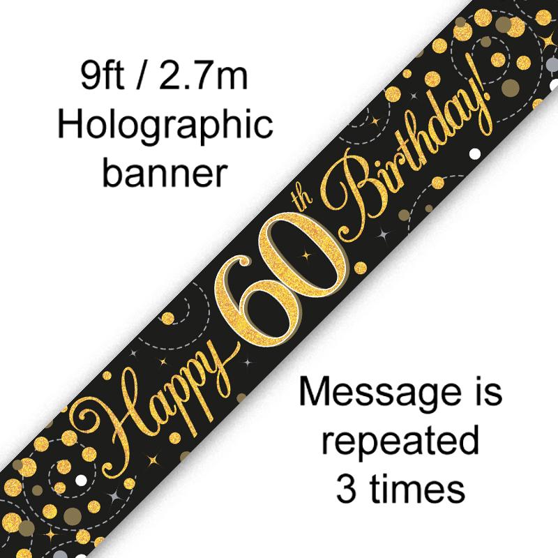 Black & Gold 60th Happy Birthday Foil Birthday Banner