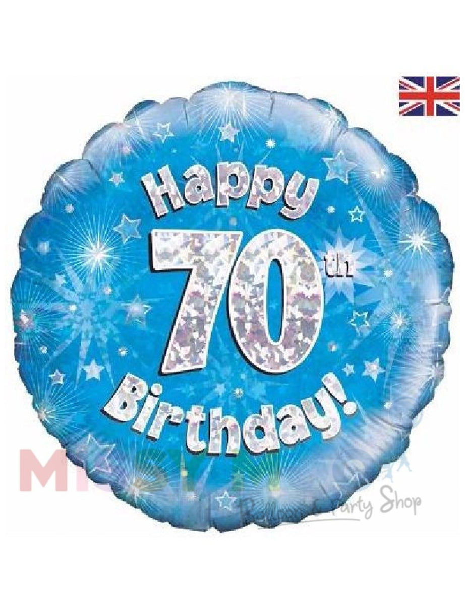 Happy Birthday Blue Holographic Foil Balloons (Ages 16-90)