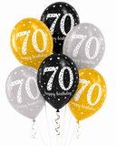 Black/Silver/Gold Birthday Latex Balloons (6pk) (Choose Age)