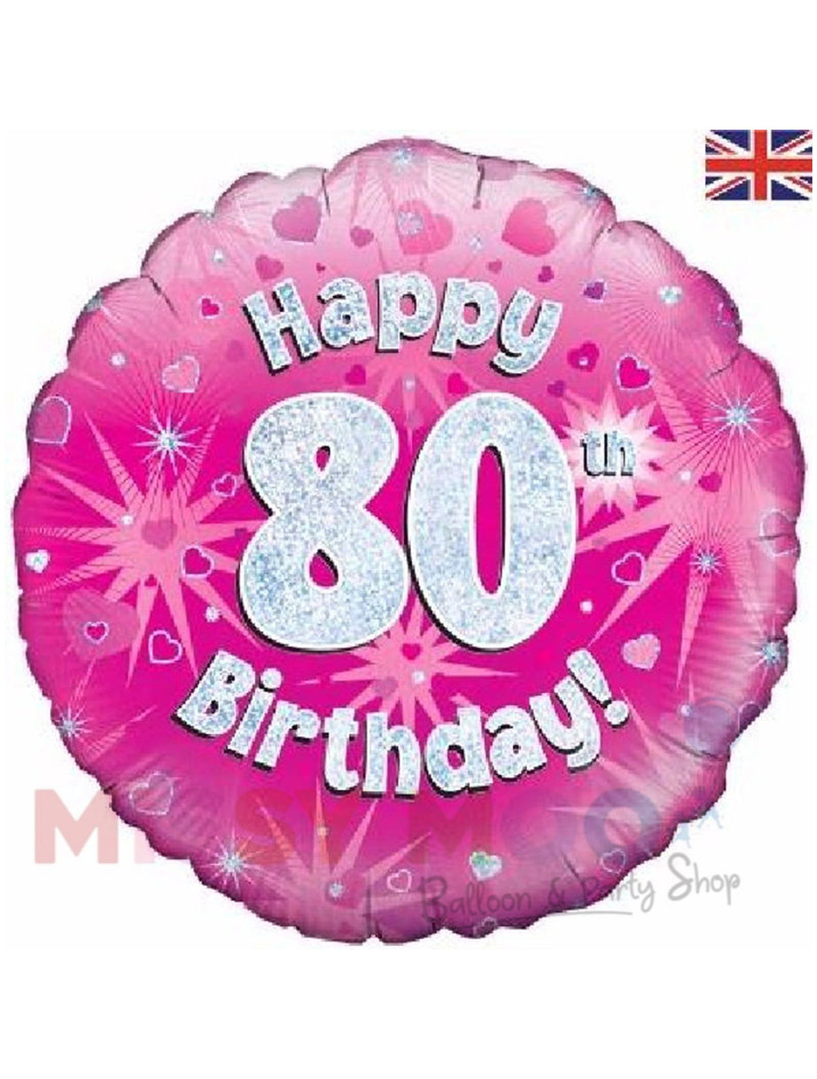 Happy Birthday Pink Holographic Foil Balloons (Ages 16-90)