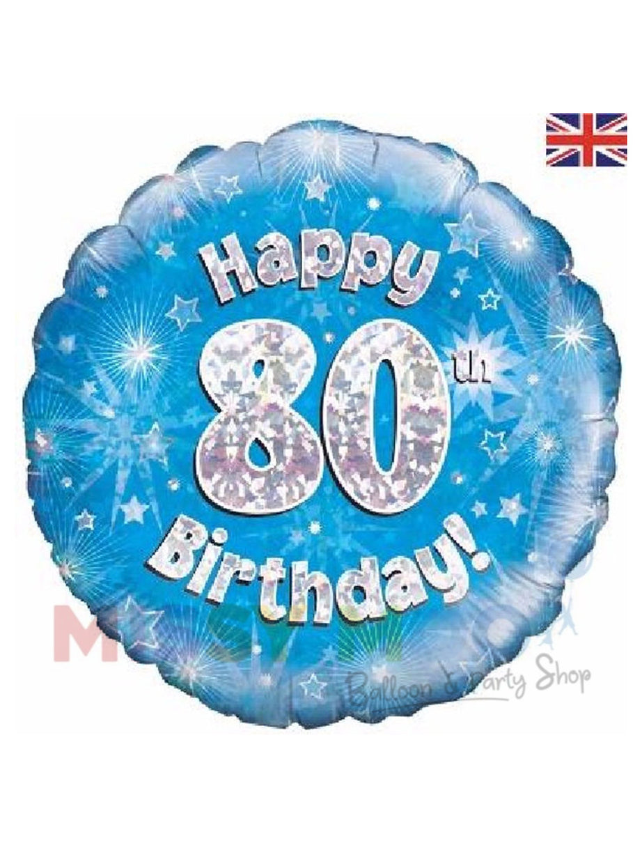 Happy Birthday Blue Holographic Foil Balloons (Ages 16-90)