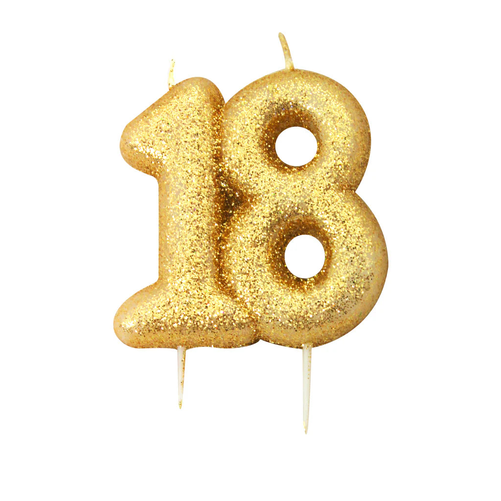 Age 18 Glitter Number Double Candle Gold Candle