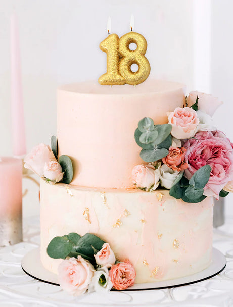 Age 18 Glitter Number Double Candle Gold Candle