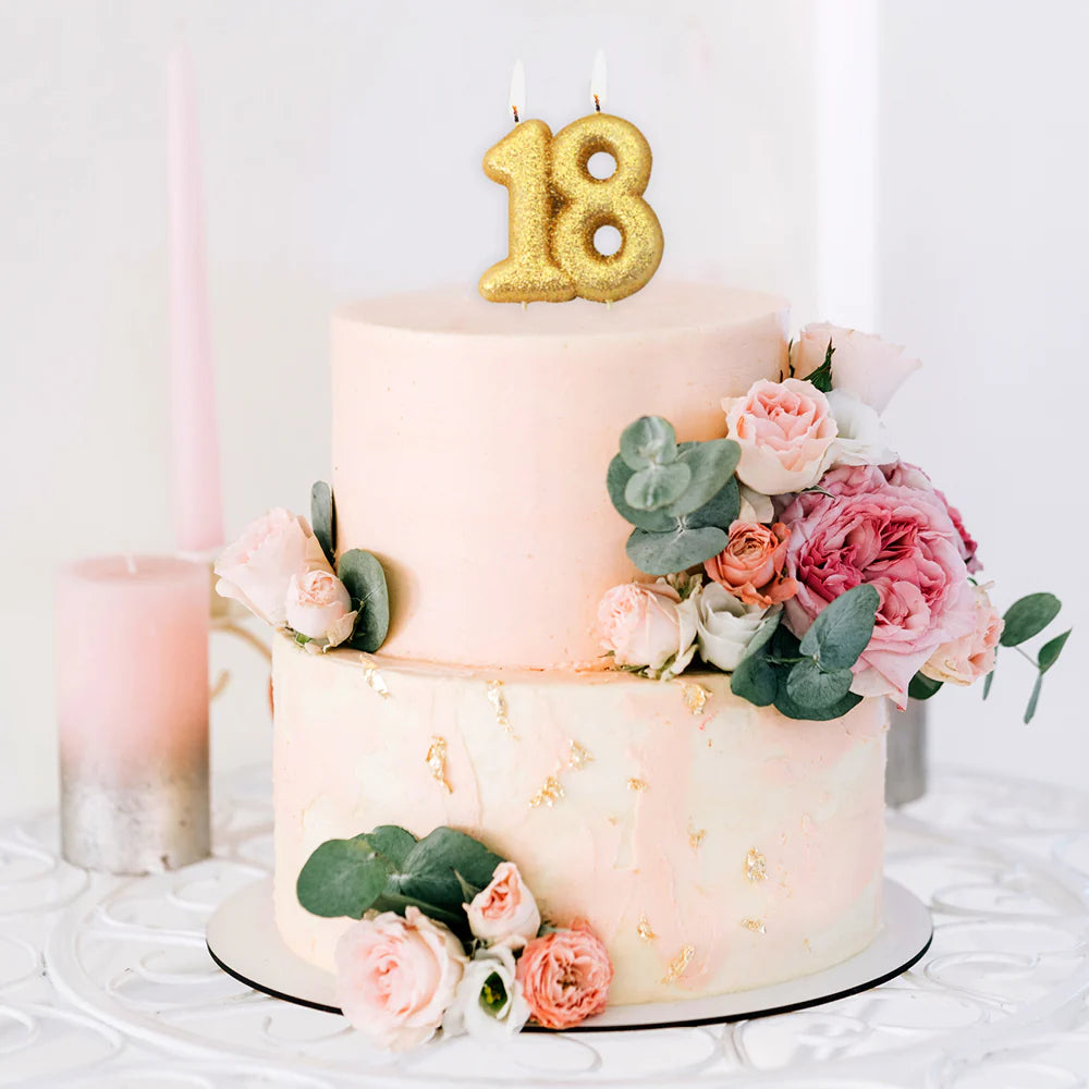 Age 18 Glitter Number Double Candle Gold Candle