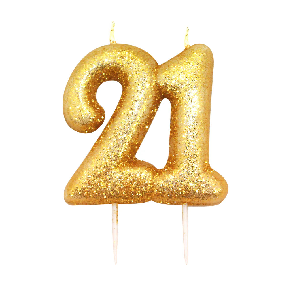 Age 21 Glitter Number Double Candle Gold Candle