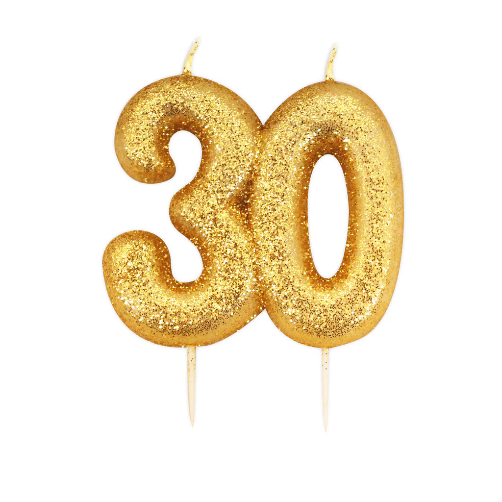 Age 30 Glitter Number Double Candle Gold Candle