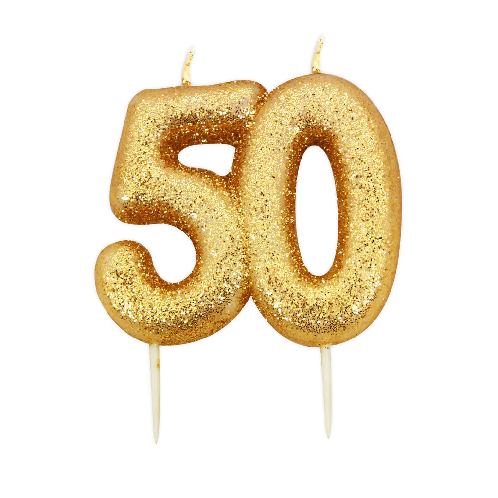 Age 50 Glitter Number Double Candle Gold Candle