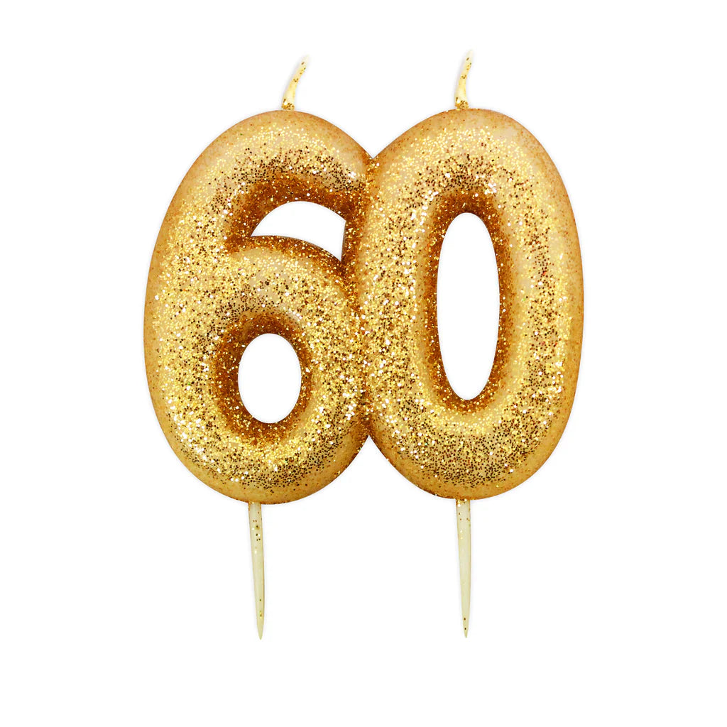 Age 60 Glitter Number Double Candle Gold Candle