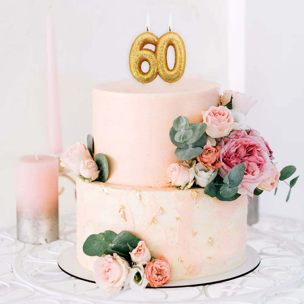 Age 60 Glitter Number Double Candle Gold Candle
