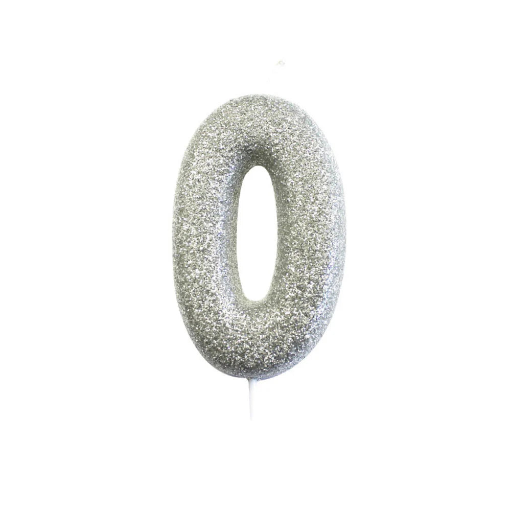 Age 0 Glitter Number Candle Silver