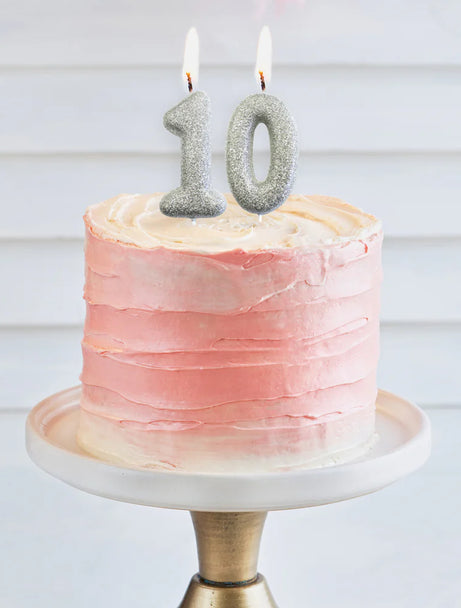 Age 0 Glitter Number Candle Silver