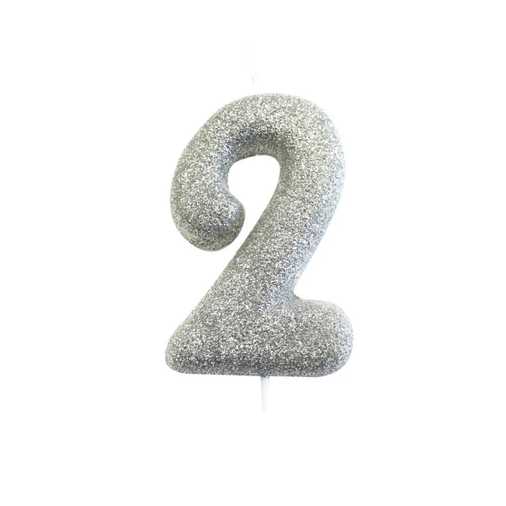 Age 2 Glitter Number Candle Silver