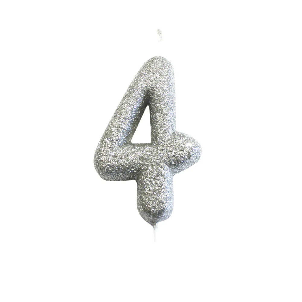 Age 4 Glitter Number Candle Silver