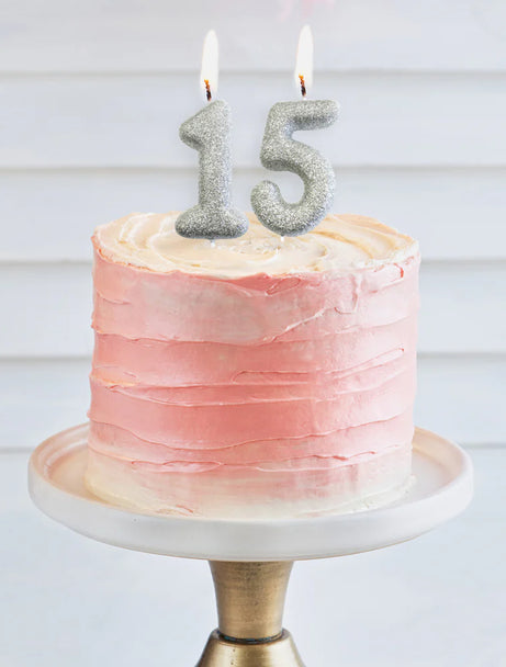 Age 5 Glitter Number Candle Silver